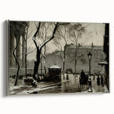 Dark Moody Wall Art - Snowy Urban Street Scene with Vintage Charm