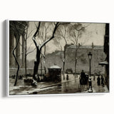 Dark Moody Wall Art - Snowy Urban Street Scene with Vintage Charm