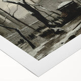 Dark Moody Wall Art - Snowy Urban Street Scene with Vintage Charm