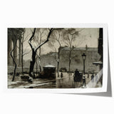Dark Moody Wall Art - Snowy Urban Street Scene with Vintage Charm