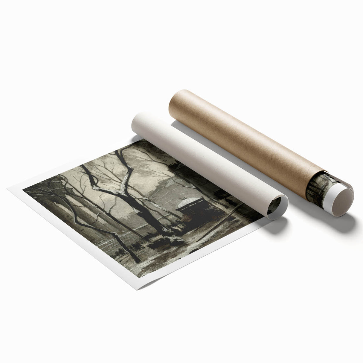 Dark Moody Wall Art - Snowy Urban Street Scene with Vintage Charm