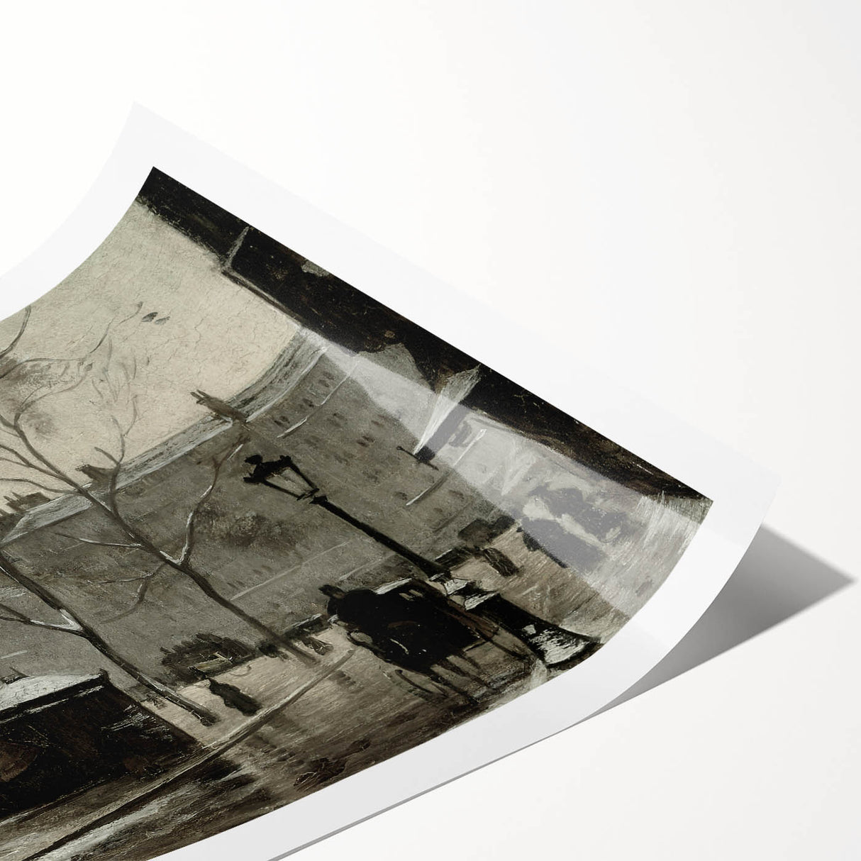 Dark Moody Wall Art - Snowy Urban Street Scene with Vintage Charm
