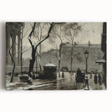 Dark Moody Wall Art - Snowy Urban Street Scene with Vintage Charm