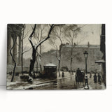 Dark Moody Wall Art - Snowy Urban Street Scene with Vintage Charm