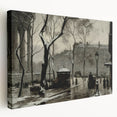 Dark Moody Wall Art - Snowy Urban Street Scene with Vintage Charm