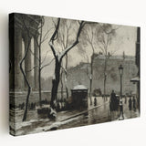 Dark Moody Wall Art - Snowy Urban Street Scene with Vintage Charm