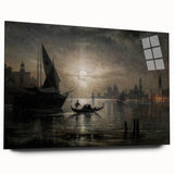 Dark Moody Venice Night Art - Atmospheric Gondola Scene for Interiors