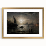Dark Moody Venice Night Art - Atmospheric Gondola Scene for Interiors