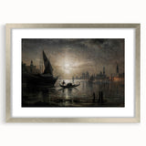 Dark Moody Venice Night Art - Atmospheric Gondola Scene for Interiors