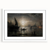 Dark Moody Venice Night Art - Atmospheric Gondola Scene for Interiors