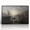 Dark Moody Venice Night Art - Atmospheric Gondola Scene for Interiors