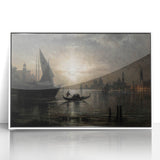 Dark Moody Venice Night Art - Atmospheric Gondola Scene for Interiors