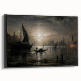 Dark Moody Venice Night Art - Atmospheric Gondola Scene for Interiors