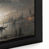 Dark Moody Venice Night Art - Atmospheric Gondola Scene for Interiors