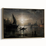 Dark Moody Venice Night Art - Atmospheric Gondola Scene for Interiors