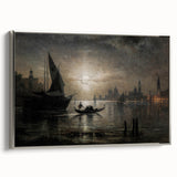 Dark Moody Venice Night Art - Atmospheric Gondola Scene for Interiors