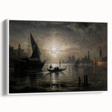 Dark Moody Venice Night Art - Atmospheric Gondola Scene for Interiors