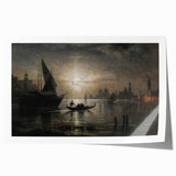 Dark Moody Venice Night Art - Atmospheric Gondola Scene for Interiors