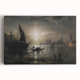 Dark Moody Venice Night Art - Atmospheric Gondola Scene for Interiors