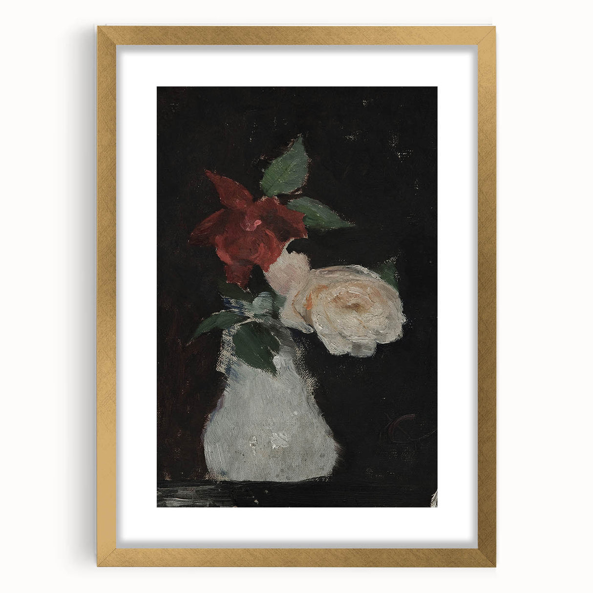Dark Moody Wall Art - Minimalist Floral Vase for Elegant Home Decor