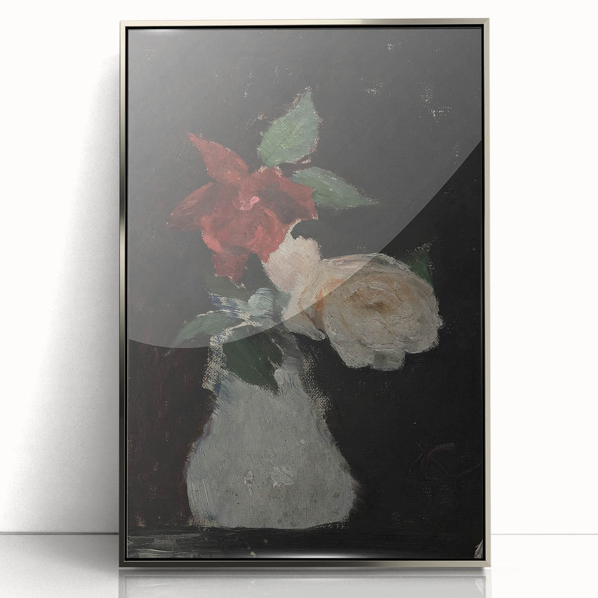 Dark Moody Wall Art - Minimalist Floral Vase for Elegant Home Decor