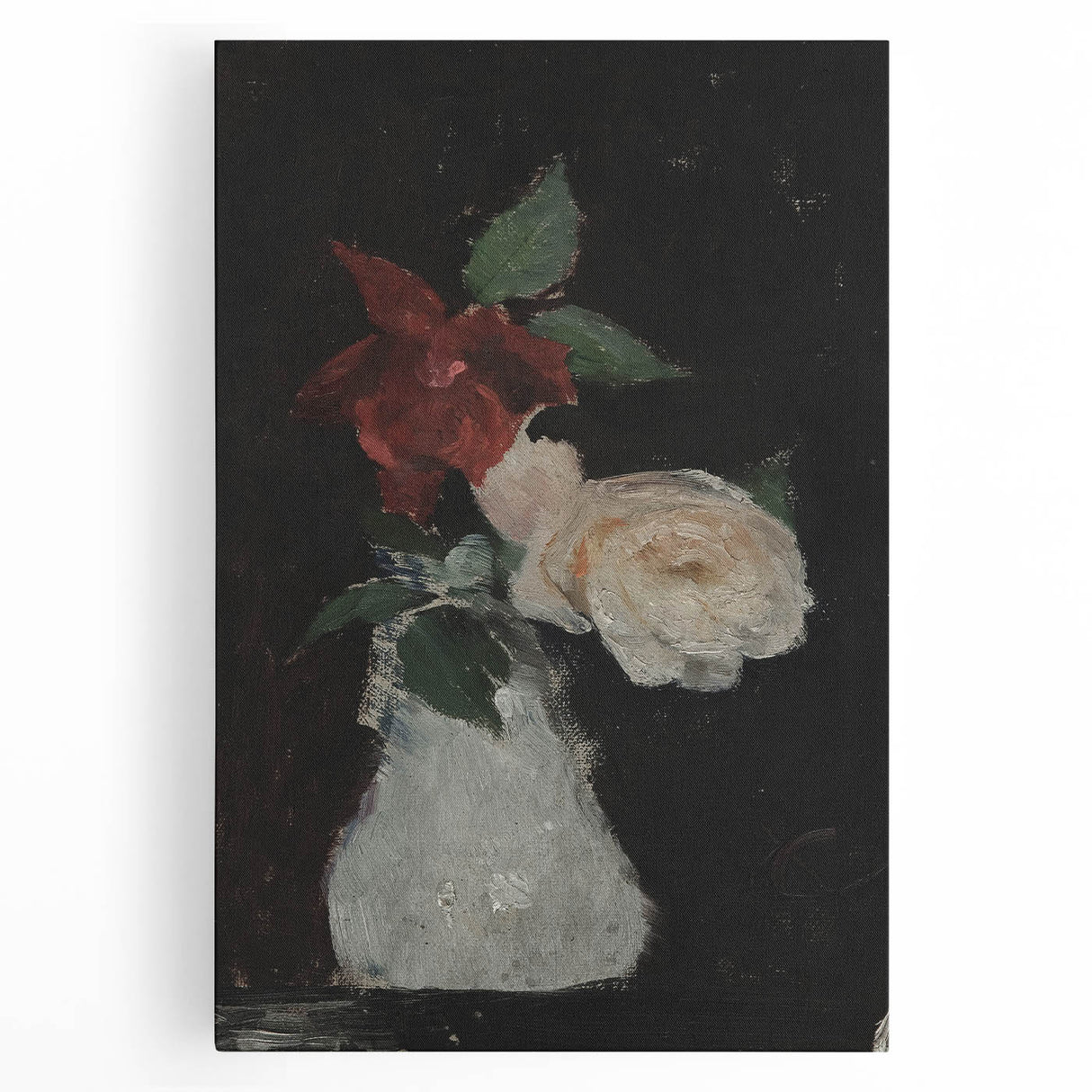 Dark Moody Wall Art - Minimalist Floral Vase for Elegant Home Decor