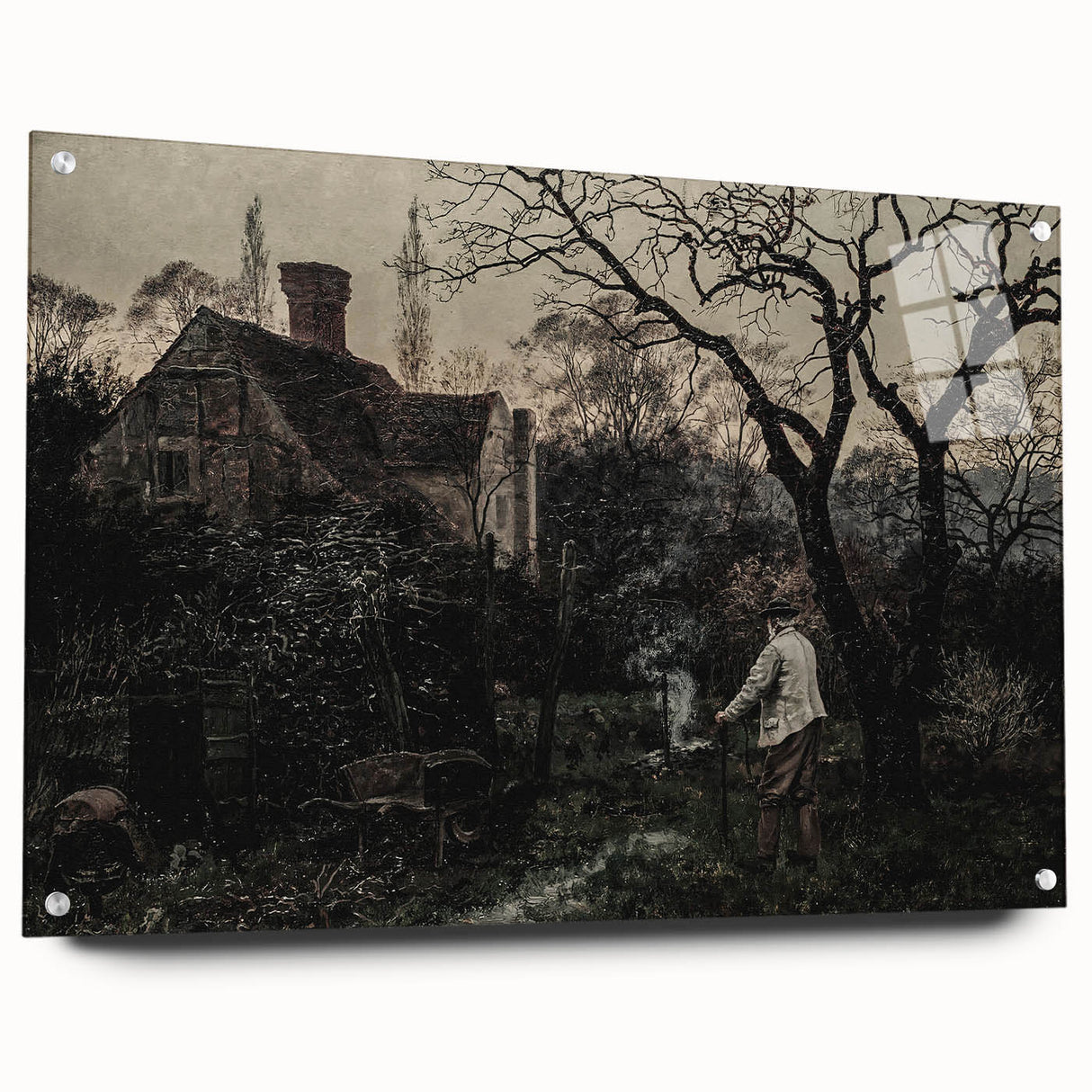 Timeless Rural Cottage Scene - Dark Moody Art for Interior Elegance