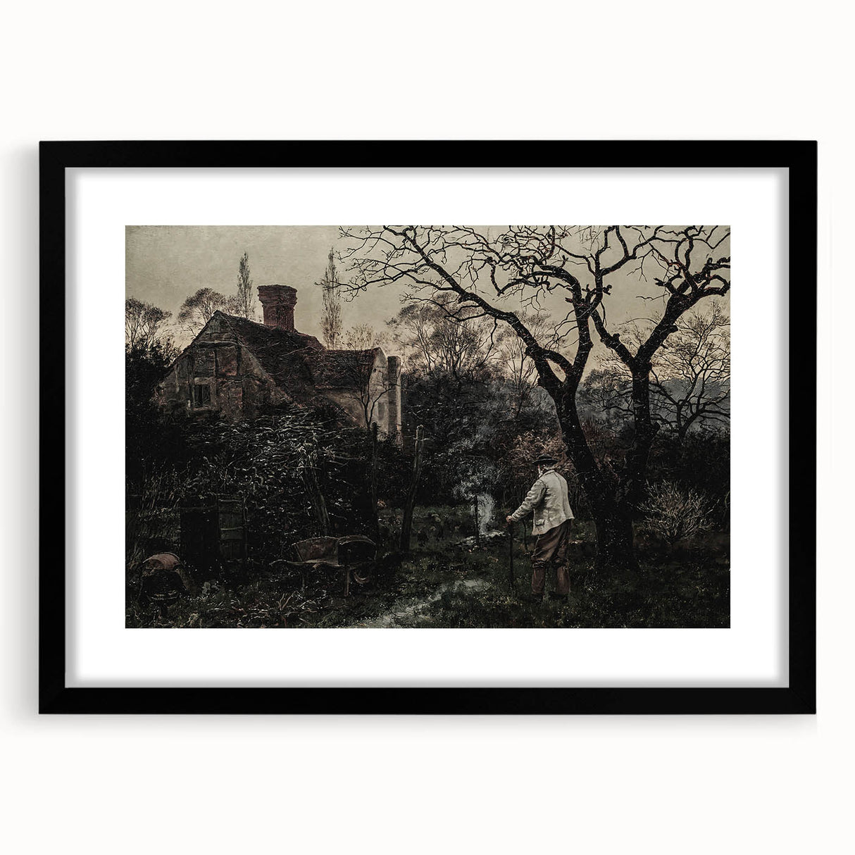 Timeless Rural Cottage Scene - Dark Moody Art for Interior Elegance