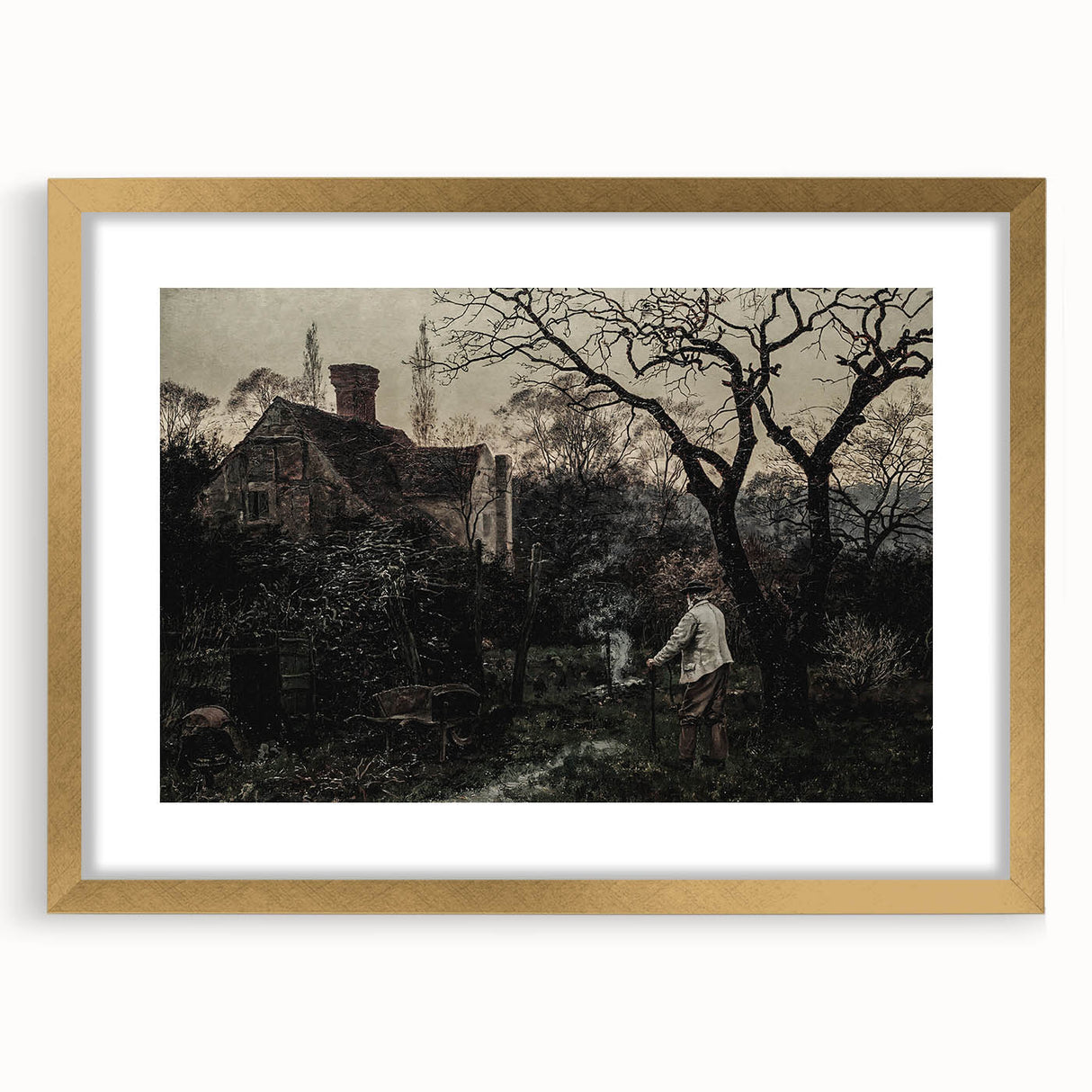Timeless Rural Cottage Scene - Dark Moody Art for Interior Elegance