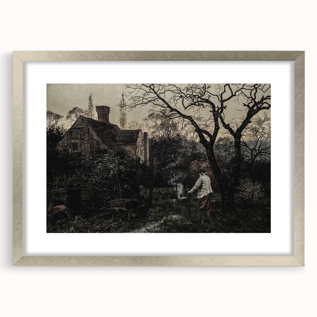 Timeless Rural Cottage Scene - Dark Moody Art for Interior Elegance