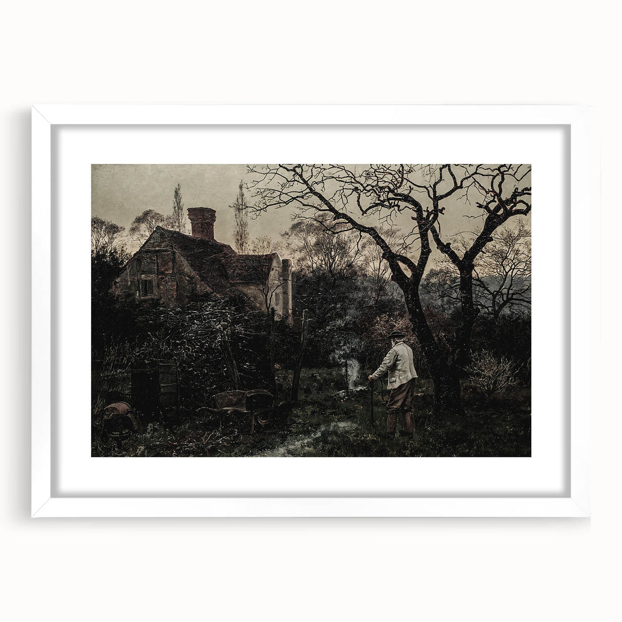 Timeless Rural Cottage Scene - Dark Moody Art for Interior Elegance