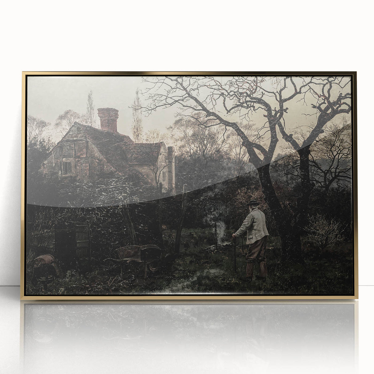Timeless Rural Cottage Scene - Dark Moody Art for Interior Elegance