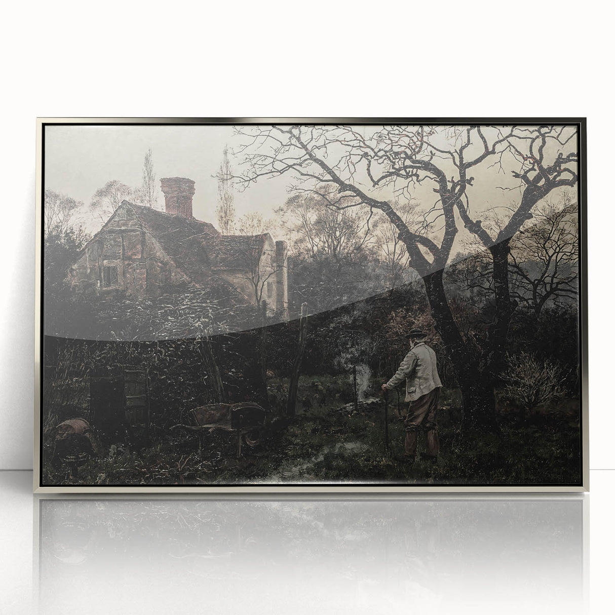 Timeless Rural Cottage Scene - Dark Moody Art for Interior Elegance