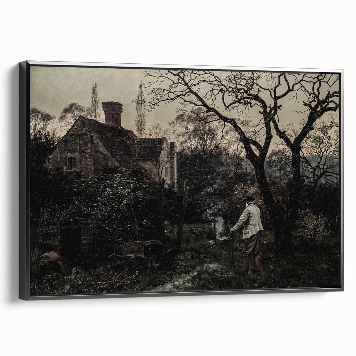 Timeless Rural Cottage Scene - Dark Moody Art for Interior Elegance