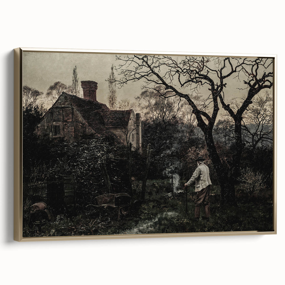 Timeless Rural Cottage Scene - Dark Moody Art for Interior Elegance