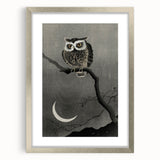 Dark Moody Wall Art - Night Owl and Crescent Moon for Dramatic Spaces