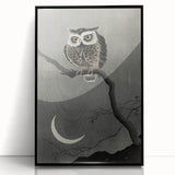 Dark Moody Wall Art - Night Owl and Crescent Moon for Dramatic Spaces