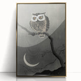 Dark Moody Wall Art - Night Owl and Crescent Moon for Dramatic Spaces