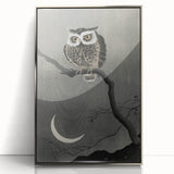 Dark Moody Wall Art - Night Owl and Crescent Moon for Dramatic Spaces