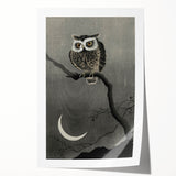 Dark Moody Wall Art - Night Owl and Crescent Moon for Dramatic Spaces