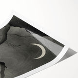 Dark Moody Wall Art - Night Owl and Crescent Moon for Dramatic Spaces