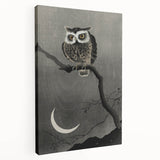 Dark Moody Wall Art - Night Owl and Crescent Moon for Dramatic Spaces