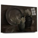Dark Moody Still Life Floral Art - Timeless Vase and Plate Decor