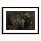 Dark Moody Still Life Floral Art - Timeless Vase and Plate Decor