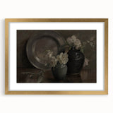 Dark Moody Still Life Floral Art - Timeless Vase and Plate Decor