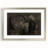 Dark Moody Still Life Floral Art - Timeless Vase and Plate Decor