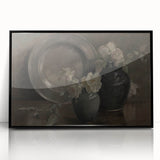 Dark Moody Still Life Floral Art - Timeless Vase and Plate Decor