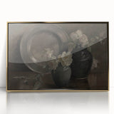Dark Moody Still Life Floral Art - Timeless Vase and Plate Decor
