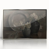 Dark Moody Still Life Floral Art - Timeless Vase and Plate Decor