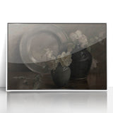 Dark Moody Still Life Floral Art - Timeless Vase and Plate Decor
